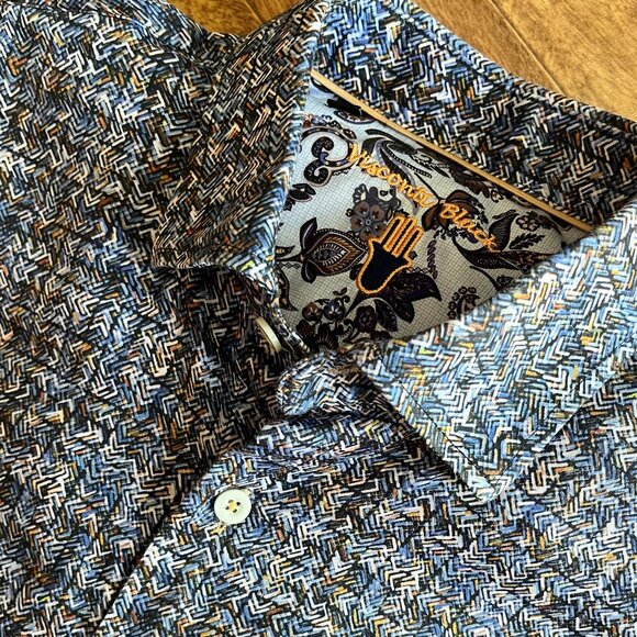 Men's Luchiano Visconti Black Multicolored Contrasting Cuffs Shirt Size Medium - Picture 1 of 10